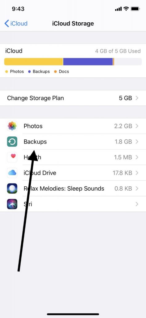 iCloudのiPadバックアップを見てください