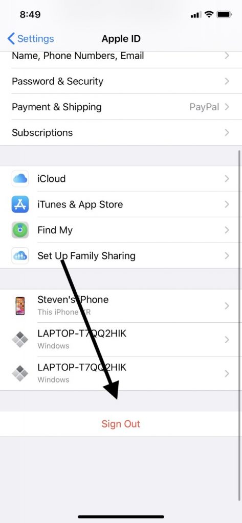 iCloudアカウントからサインアウトします