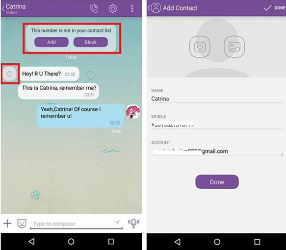 会話からViberの連絡先を追加します