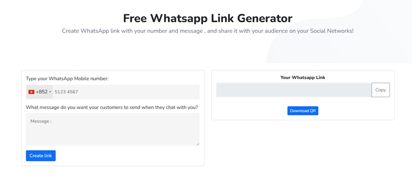 AlvochatはWhatsAppリンクを作成します