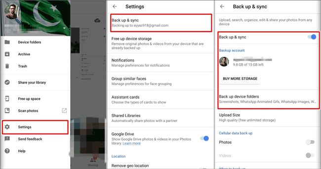 工場出荷時のリセット前のGoogle写真へのバックアップAndroidの写真とビデオ
