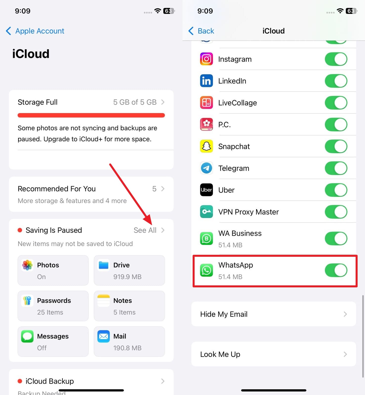 WhatsAppバックアップオプションを有効にします