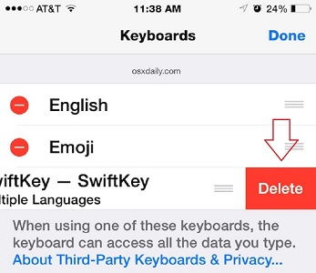 サードパーティのキーボードiOSを削除します