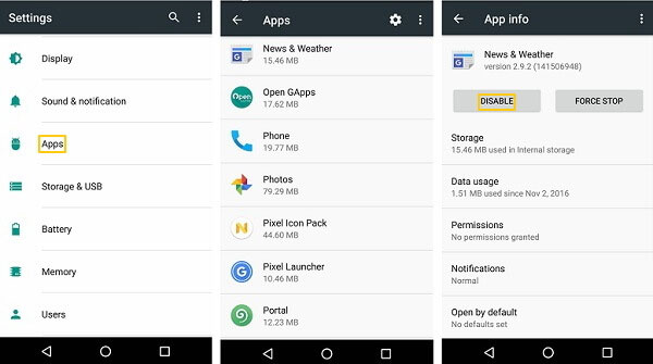 Androidでアプリケーションを無効にします