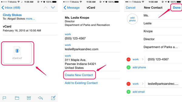 vcardをiPhoneに送信します