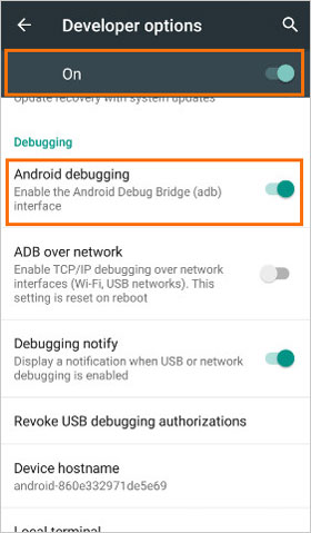 Androidデバッグをタップします