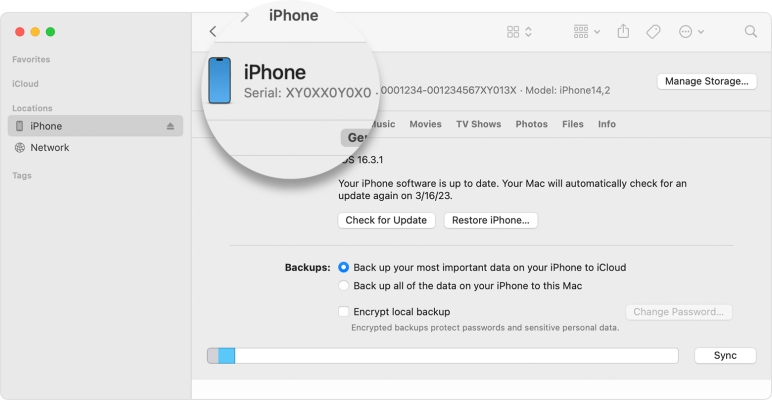 iTunesまたはFinderでiPhone IMEIを見つけます