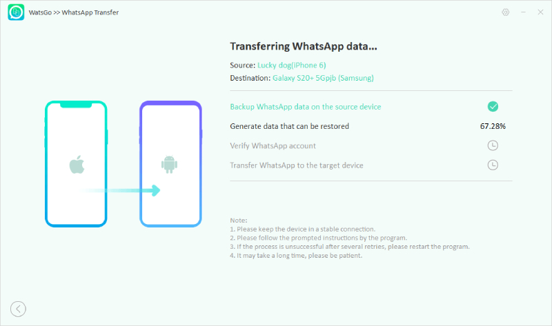 iPhoneでバックアップWhatsAppの生成を開始します
