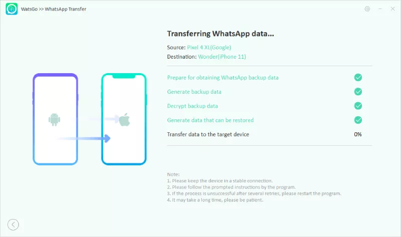 WhatsAppバックアップを生成します