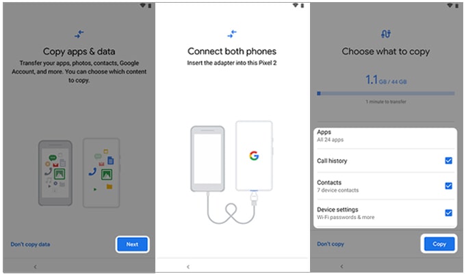 クイックスイッチアダプターを介してiPhoneからPixelにデータを転送する