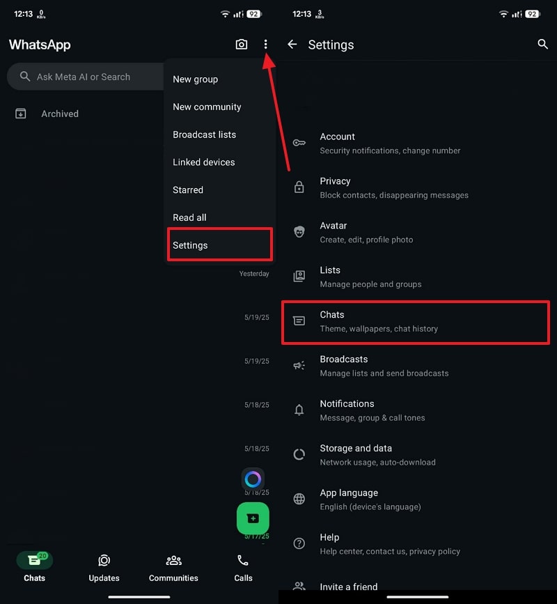 WhatsAppのチャット設定にアクセスします
