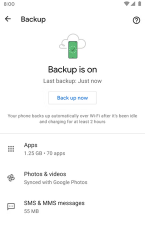 GoogleバックアップでSMSをAndroidからAndroidに転送する方法