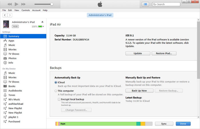 iTunesでiPadを拭く方法