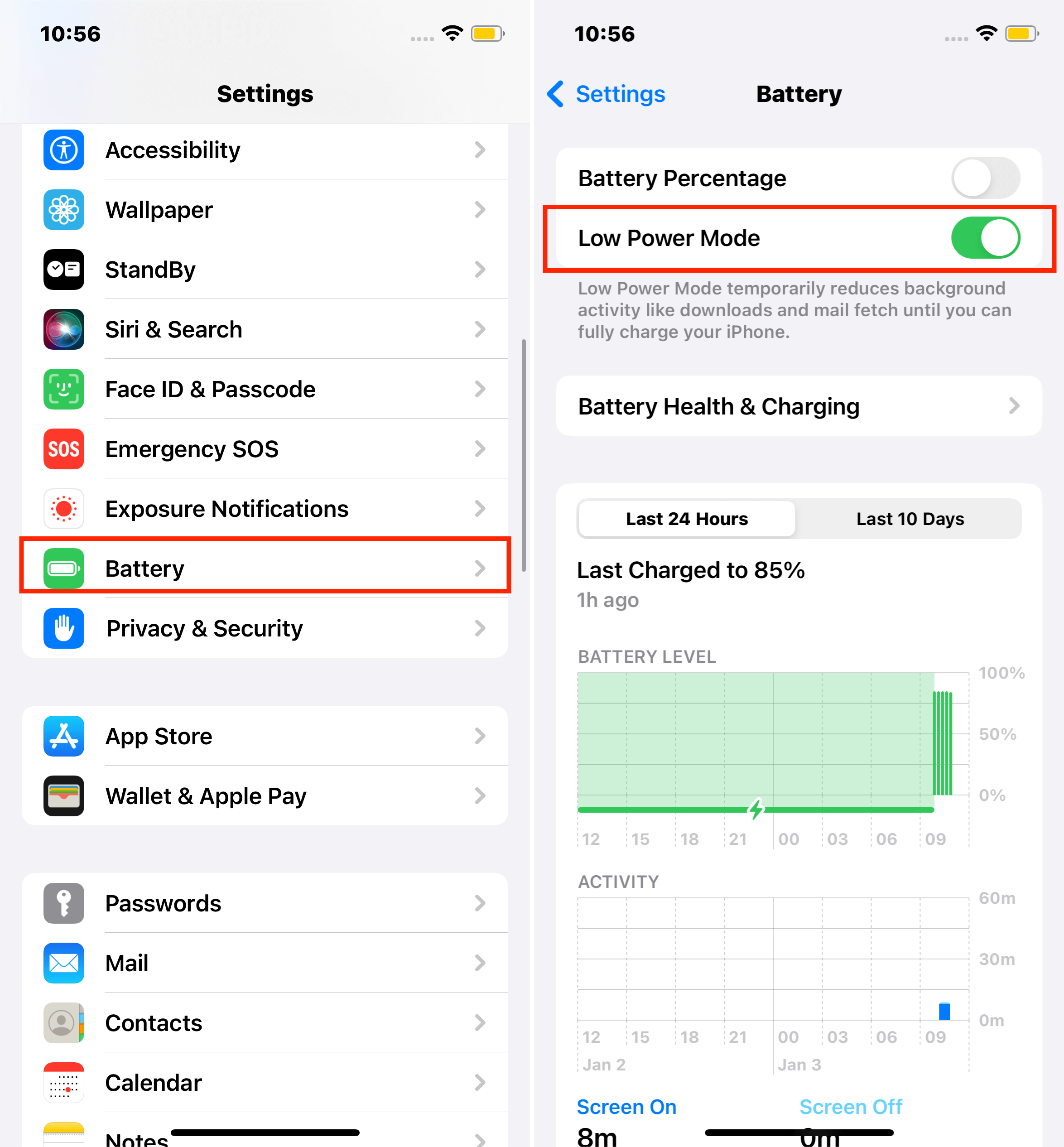 iPhoneの設定バッテリー低電力モード