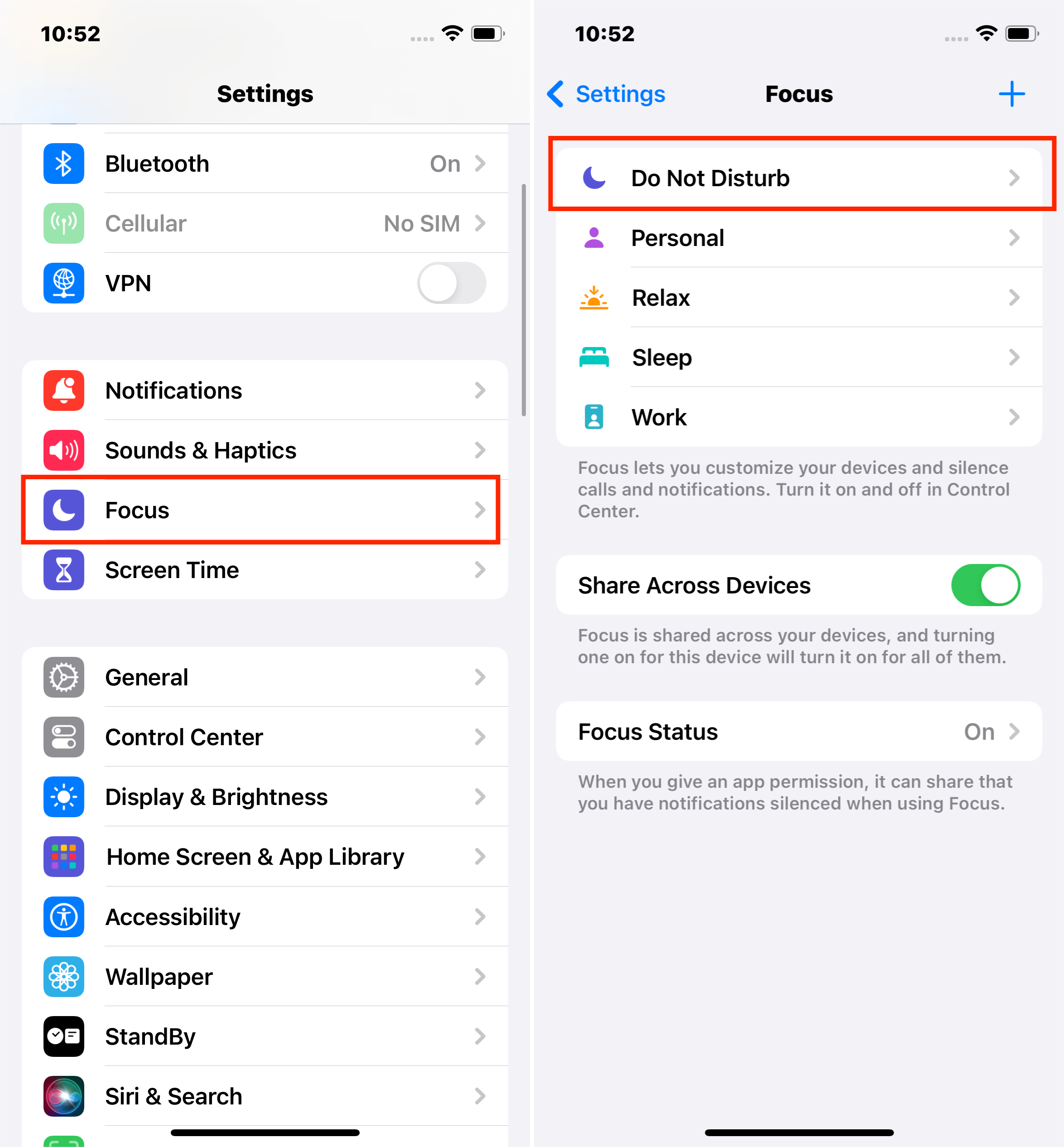 iPhoneの設定フォーカスは邪魔しません