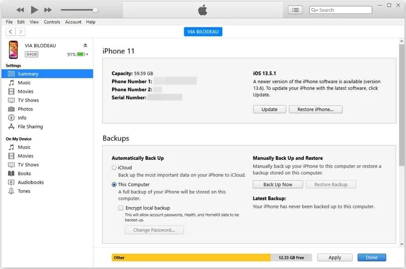 iTunesにバックアップします