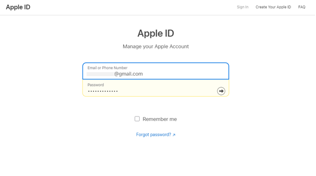 Apple IDのWebサイトにログインします
