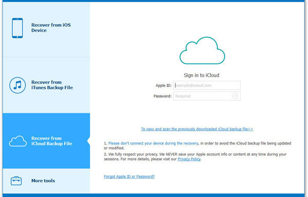 iCloudリカバリモードを選択し、iCloudアカウントにログインします
