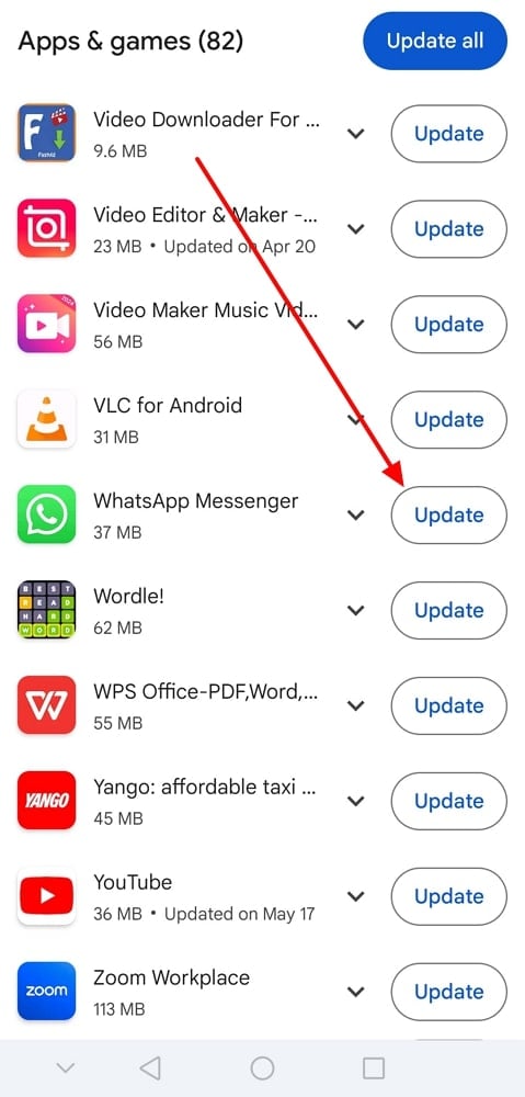 WhatsAppアップデートボタンを押します