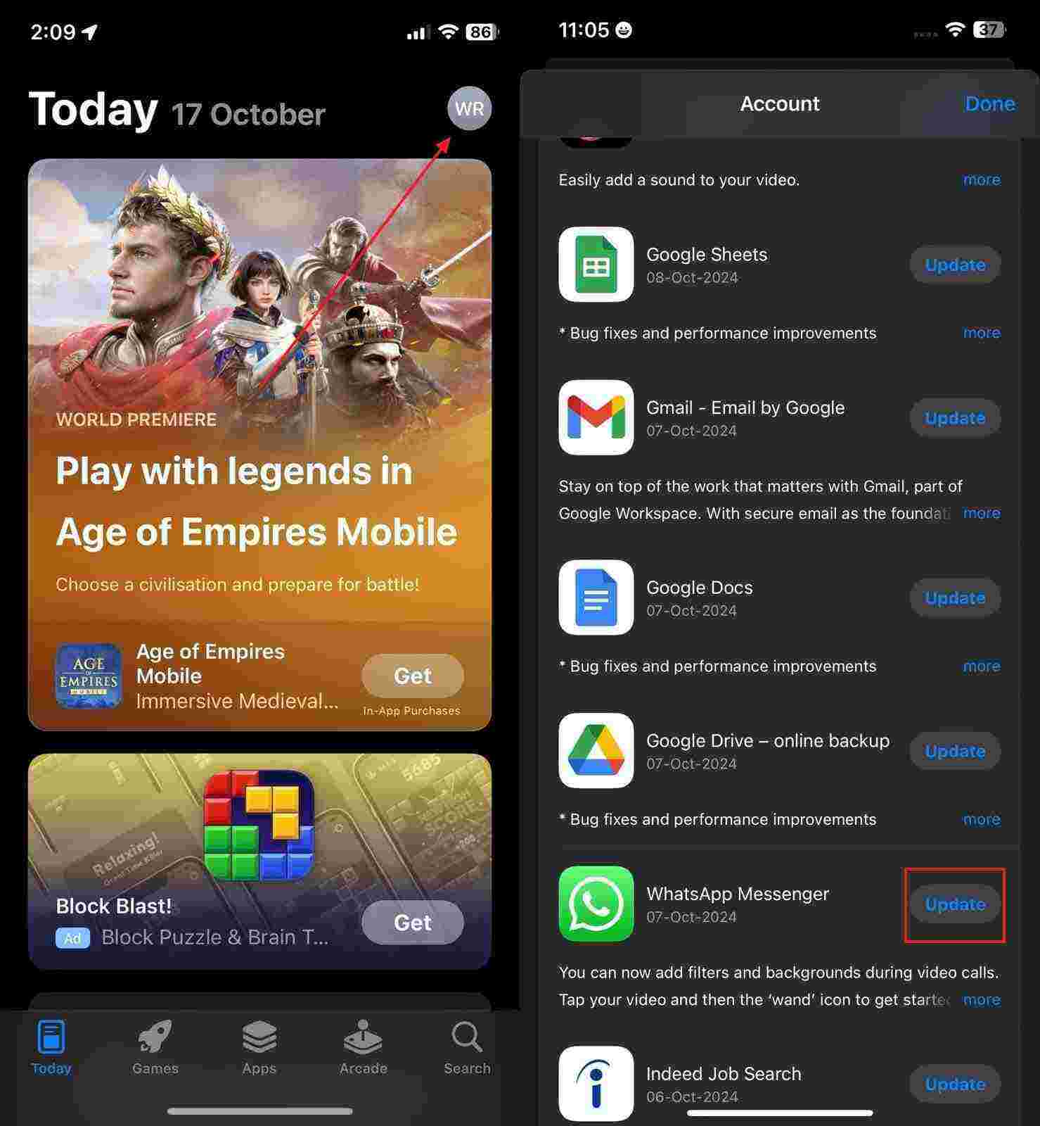 iPhoneでWhatsAppを更新します