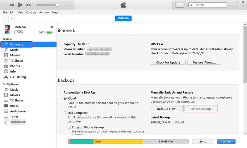 iTunesバックアップから復元します