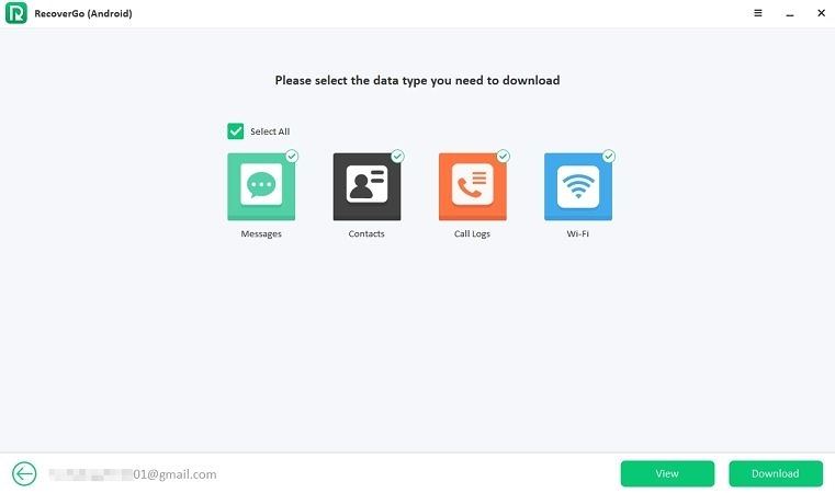Recovergo Androidはデータ型を選択します