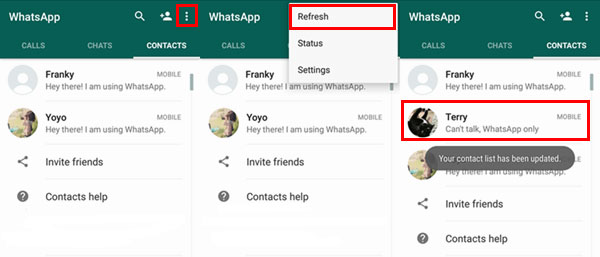 WhatsAppの連絡先リストを更新します