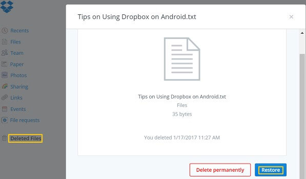 Dropboxを介して内部ストレージから永久に削除された写真を回復します