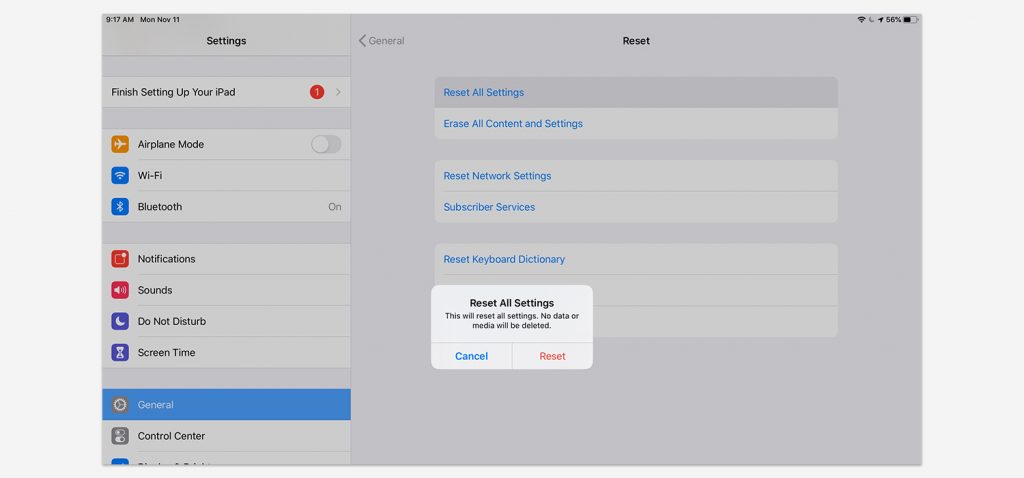 iPadを工場出荷時の設定に復元します