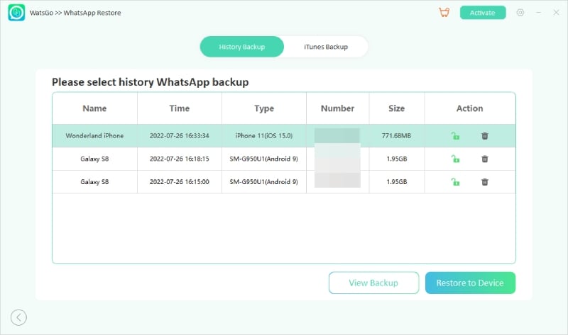 Watsgo Guide -WhatsApp iPhoneを正常にバックアップします 