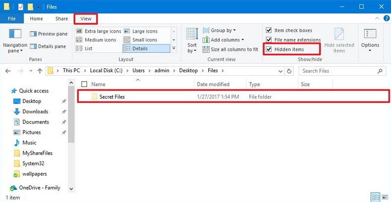ファイルエクスプローラーから隠されたハエを表示します