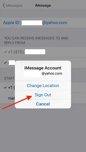 違う場合はimessageでAppleにサインアウトします