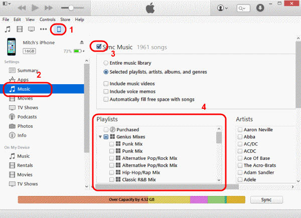 音楽をiTunesからiPhoneに自動的に転送します