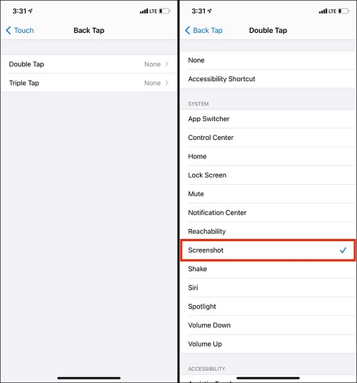 iPhoneでバックタップを使用してスクリーンショットを取ります