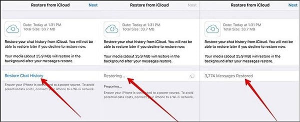 WhatsAppバックアップ復元iCloud