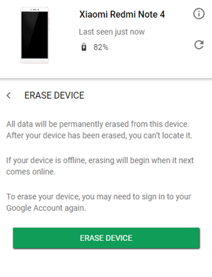 Googleを使用してXiaomiをハードリセットする方法私のデバイスを見つけます